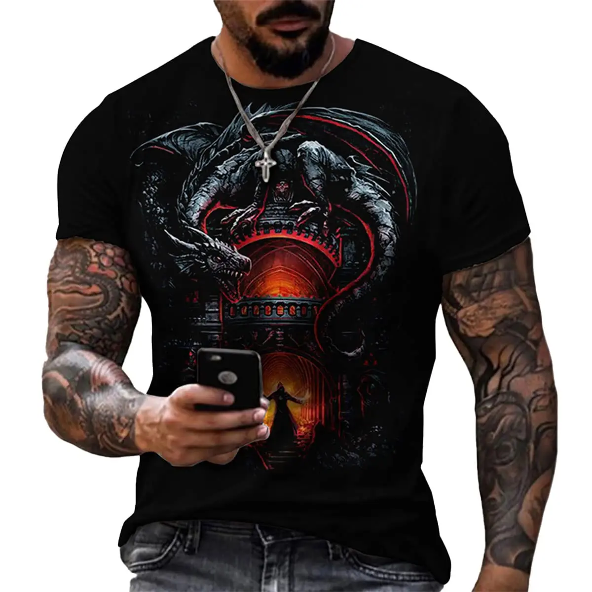 

2025 Summer Large Size Men's T-Shirt Men's Street Skull Printed Short Sleeve Unisex Casual Breathable Short Sleeve Shirt