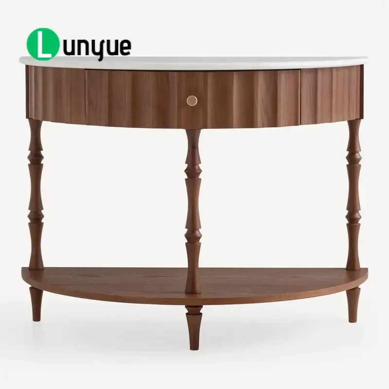 Solid Wood Two Tier Oval Entryway Table with Storage Shelf Narrow Console for Hallway Living Room Space Saving Furniture