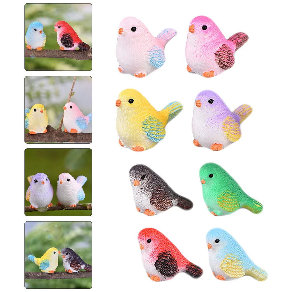 

8 Pcs Bird Decorative Statue Ornaments Figures Decorations Mini Size Birds Resin Creative Desktop Figurine Garden