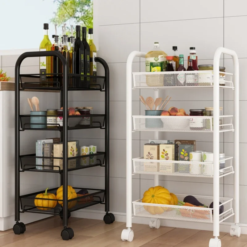 

Multifunctional Kitchen Storage Holders Movable Racks Stackable Metal Basket Shelf Fruit and Vegetable Organizer with Wheels