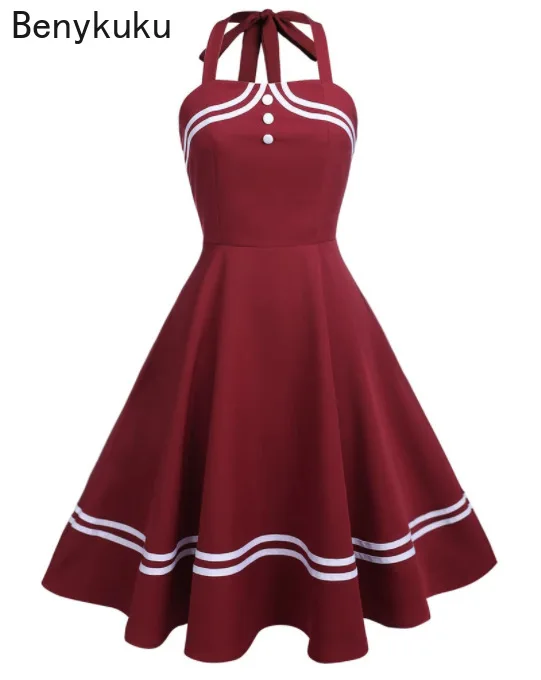 Women Preppy Style Retro Vintage 50s 60s Swing Dress Summer Female Sailor Collar Elegant School Pin Up Rockabilly Dress Vestidos