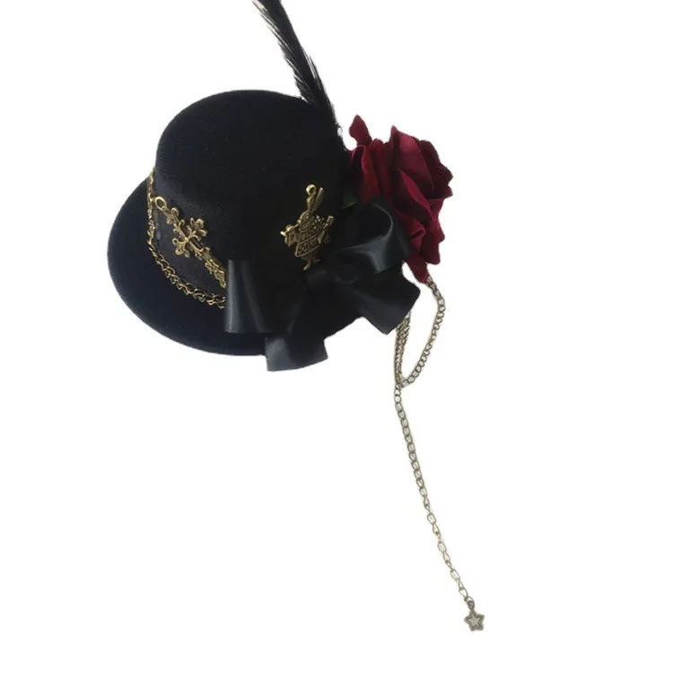 Chapeau haut de forme en forme de lapin à fleurs roses, accessoires rétro, style gothique vintage, petite épingle à cheveux, lolita sombre