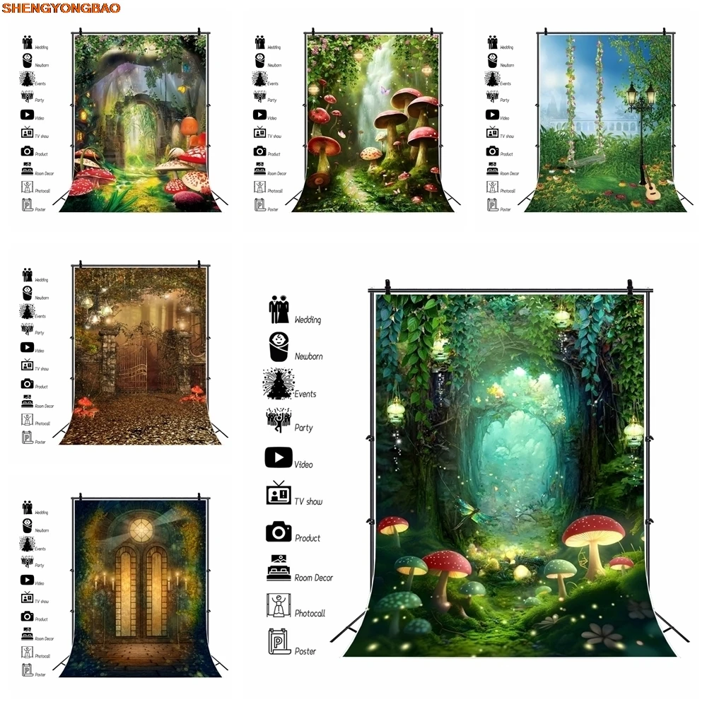 

Enchanted Forest Backdrop Dreamy Fairy Tale Mushroom Baby Shower Kid Portrait Birthday Party Photography Background Photo Studio