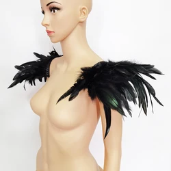 Charreteras de hombro con alas de plumas negras, capa de plumas gótica Punk, chal para encogimiento de hombros, decoración para fiesta de Cosplay y espectáculo de Halloween, 2 uds.