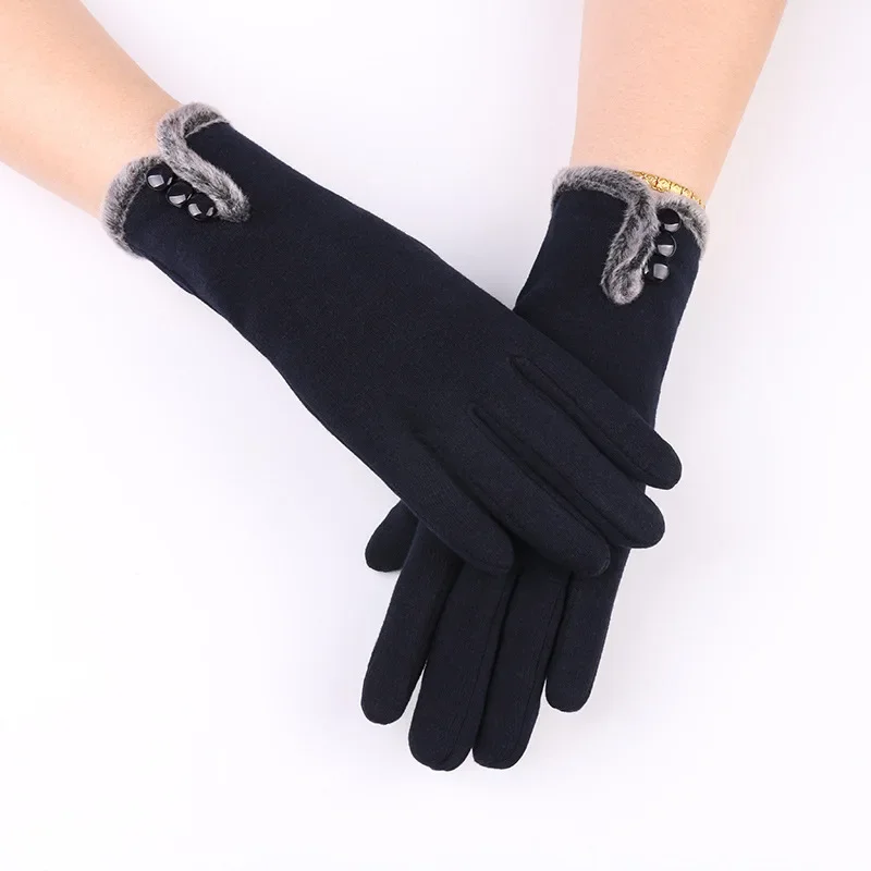 

Wool Gloves Autumn and Winter Warm Gloves Women's Non-Inverted Velvet Cashmere Full Finger Warm Lace Cycling Gloves