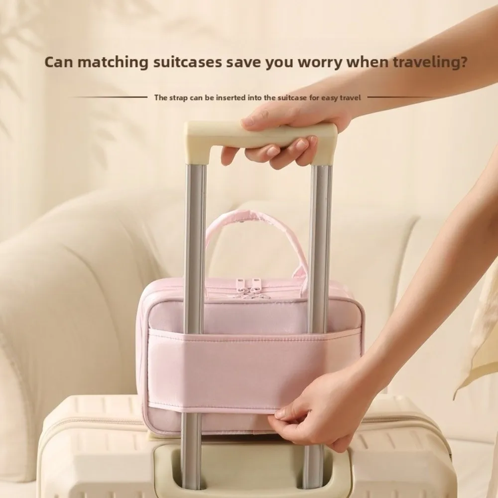 

Three-layer Design Handheld Makeup Bag Large Size Zipper Closure Toiletries Bag Bow Decoration Multifunctional
