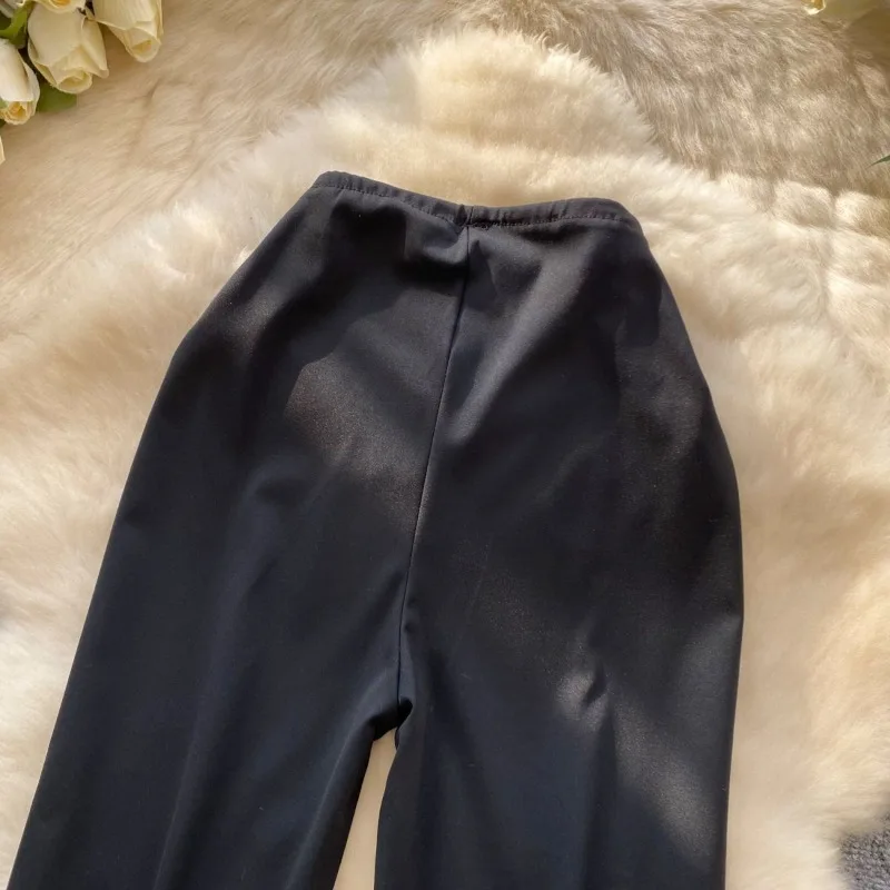 Women New Loose Casual Fashion Simple Yankee Premium Niche Design Sense Pure Color Lace Net Yarn Extravagant Flared Trousers