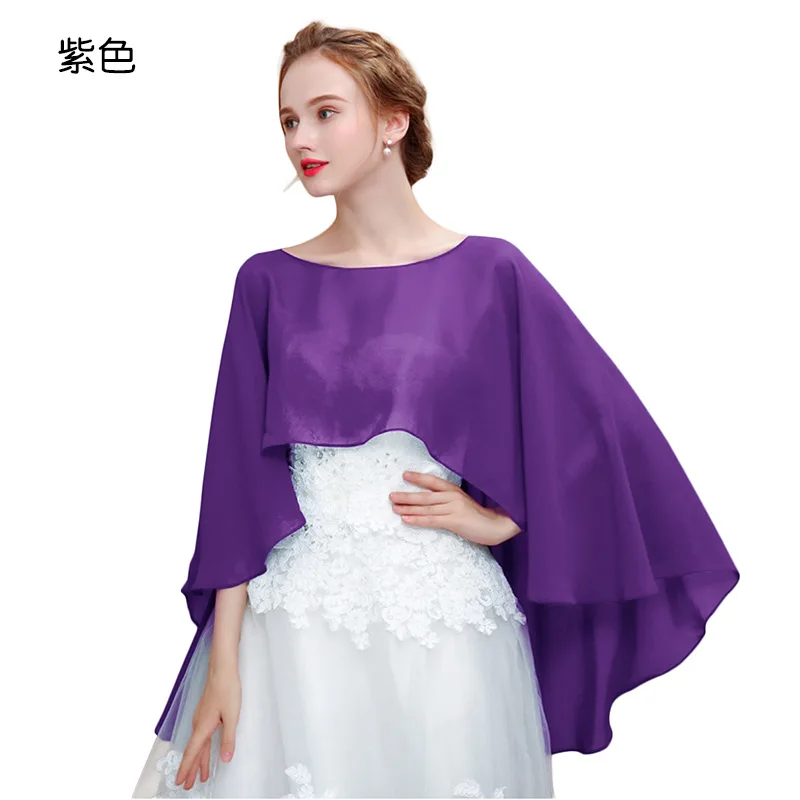 

2022 Spring Summer New Chiffon Solid Color Pullover Cloak Lady Thin Shawl Women Sunscreen Cover Arms Poncho Capes Purple