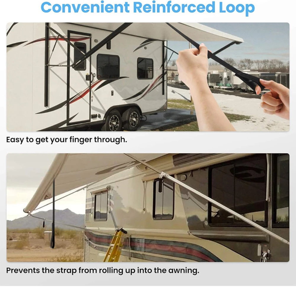 9.8FT RV Awning Pull Down Straps with Reinforced Stainless Steel and Thick Nylon Webbing for Controlled Operation