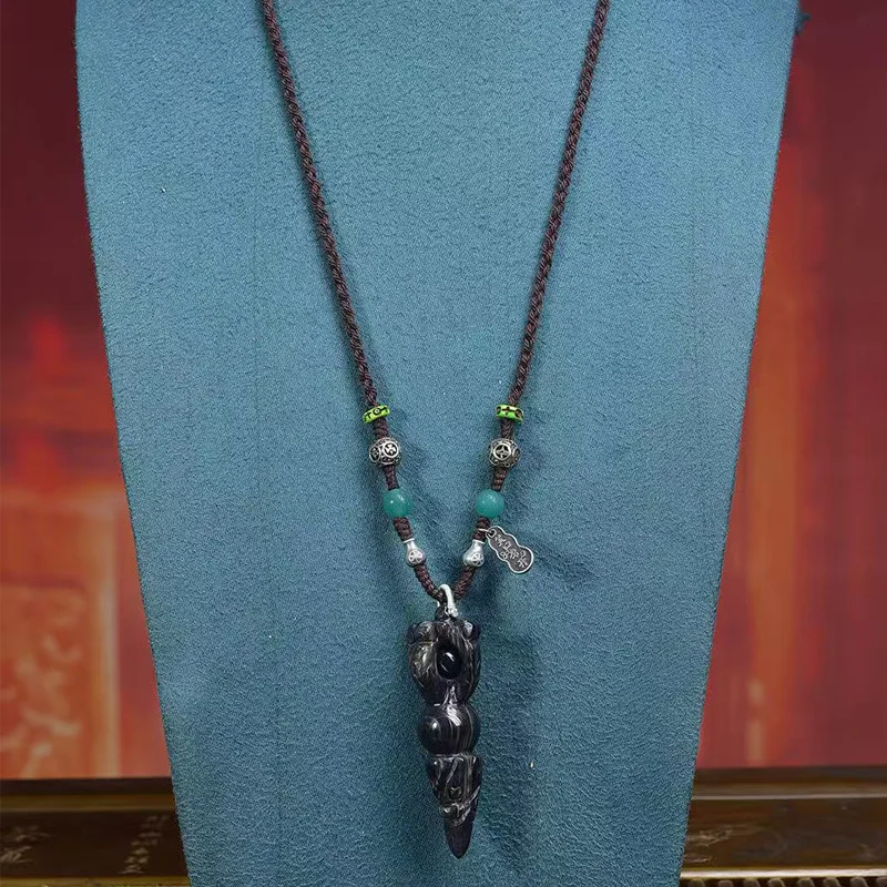 natural-carved-vajra-pendant-sweater-chain-tibetan-silver-old-agate-accessory-handmade-craft
