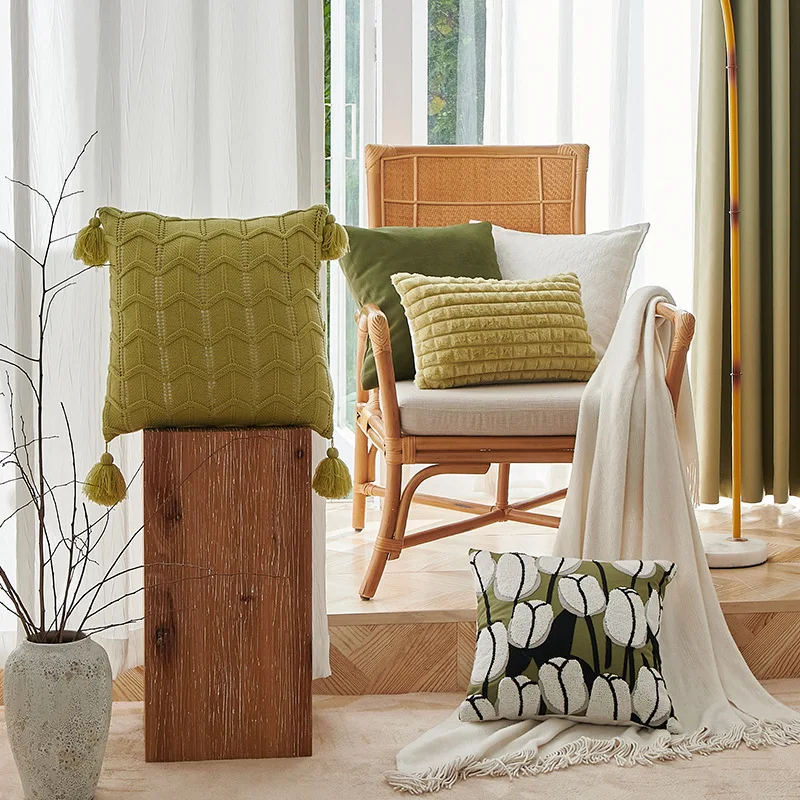 

New Home Decor Soft Pillowcase Modern Light Luxury French Green Countryside Style Throw Pillows Cover Sofa Chair Cushion Cover