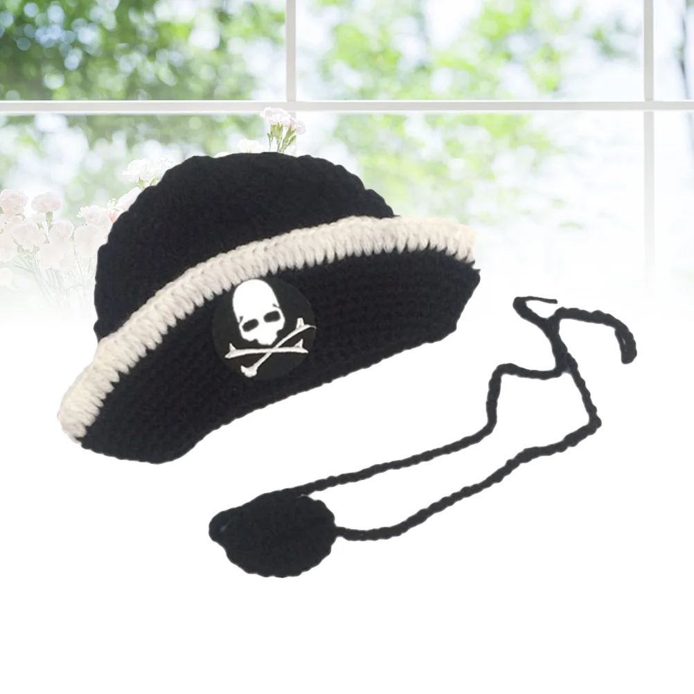 Pirate Hat Newborn Costume Prop Autumn Winter Knit Photography Black Comfortable Breathable Handmade Crochet Hat