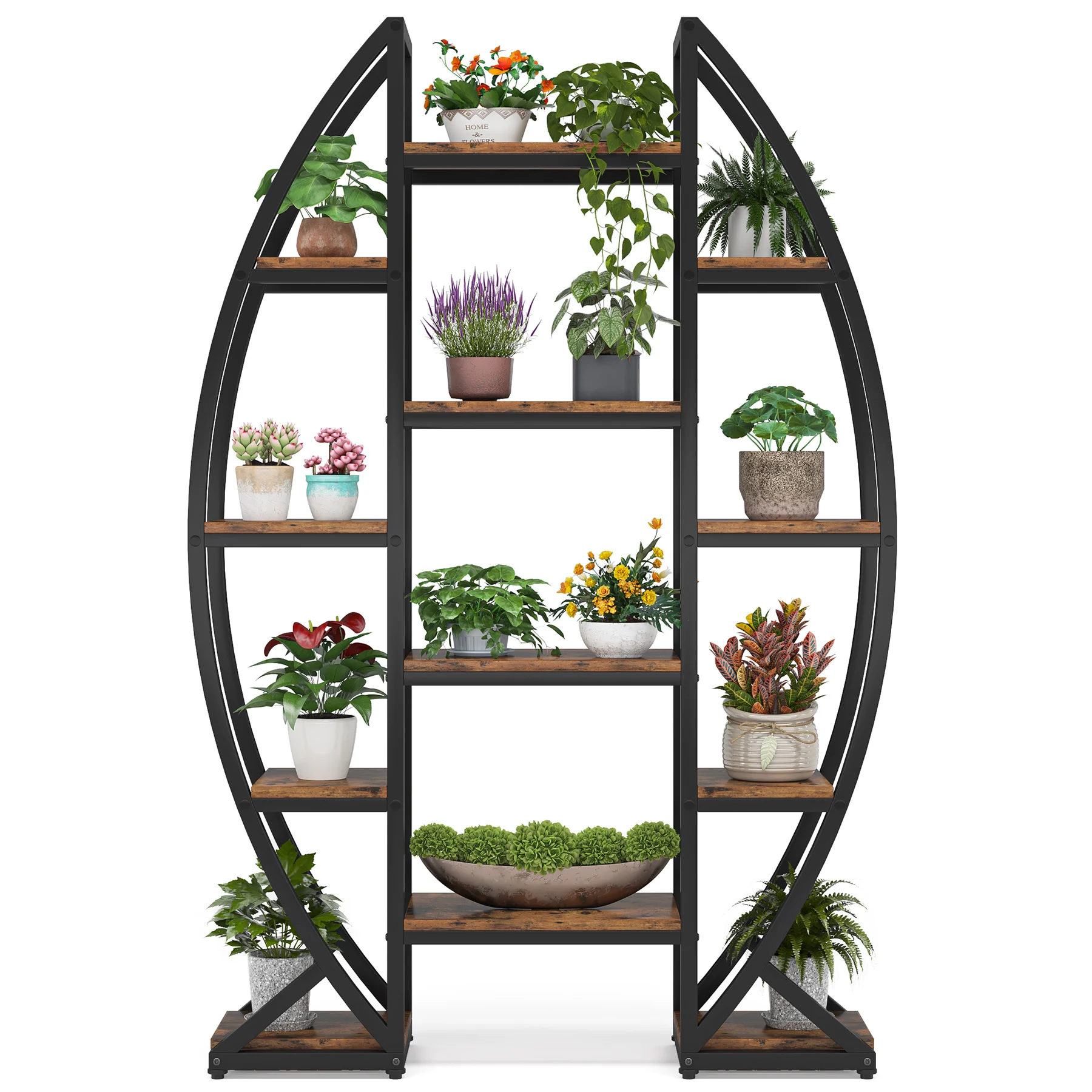 #ji Tribesigns Industrial Large Capacity Bookshelf Etagere Unique 5-Tier Oval Triple Wide Plant Stand With Unique Design