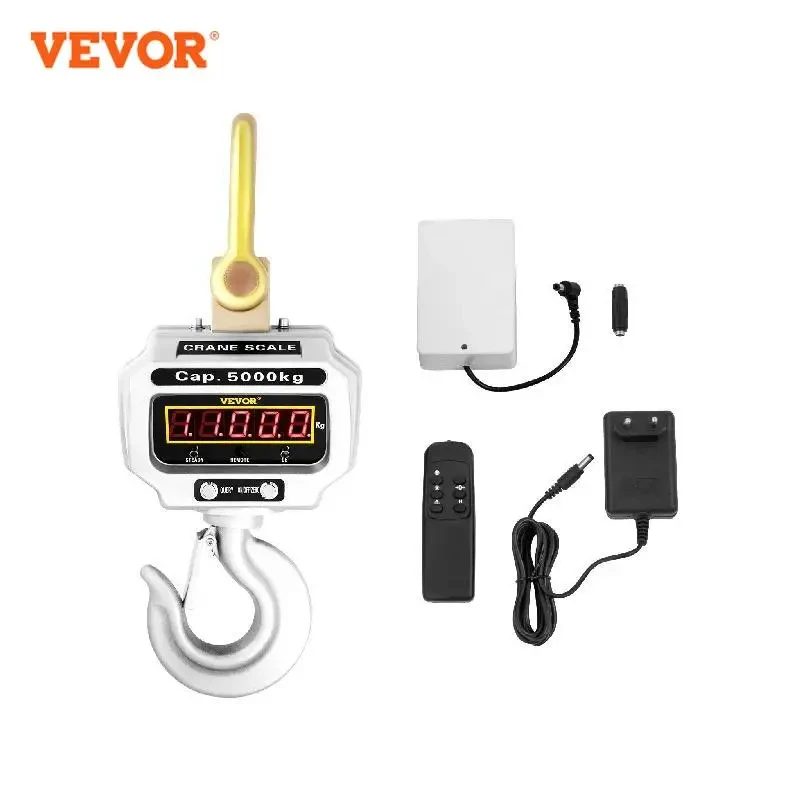 VEVOR 3000 5000kg Digital Crane Scales Heavy Duty Aluminum Hanging Scale W/ OCS-T LCD Display Reinforced Ring Hook for Industry