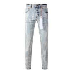 DistMurcia-Jean déchiré à boutons pour hommes, Streetwear américain, Pantalon skinny bleu clair, High Street Fashion