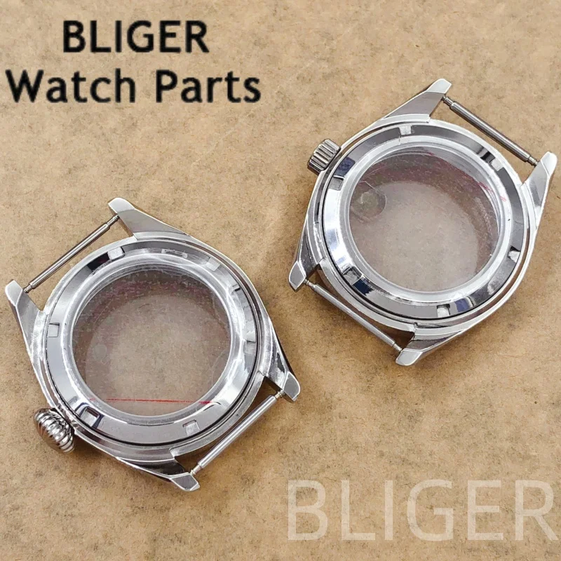 BLIGER 38mm Silver Polished Watch Case Big Crown/Small Crown Sapphire Glass Fit NH35 NH36 ETA2824 PT5000 Mingzhu Miyota Movement