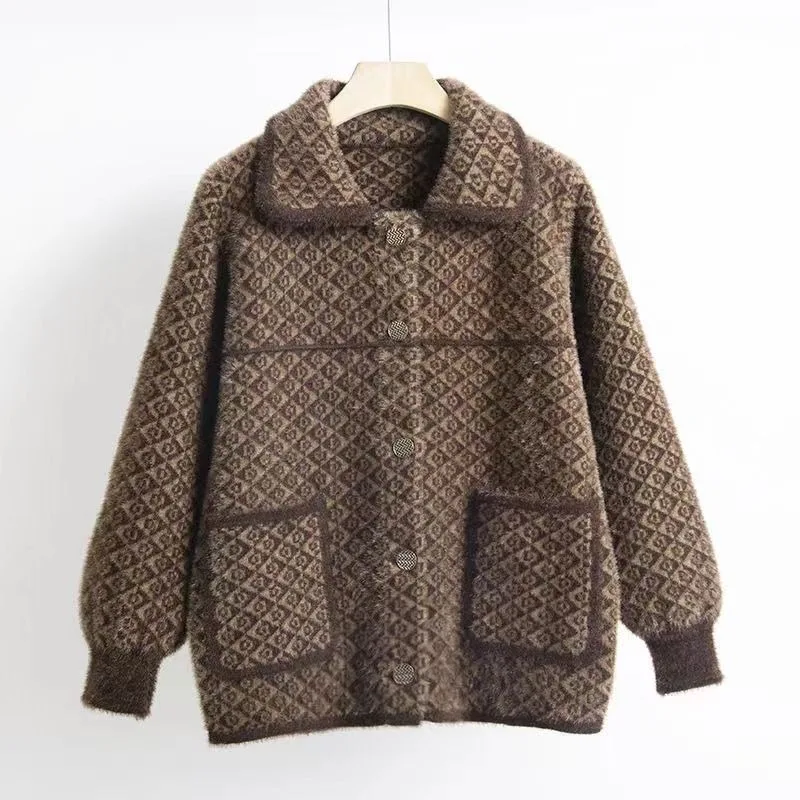 

Новый женский свободный модный утолщенный свитер с длинными рукавами и пуговицами из искусственной норки на осень и зиму