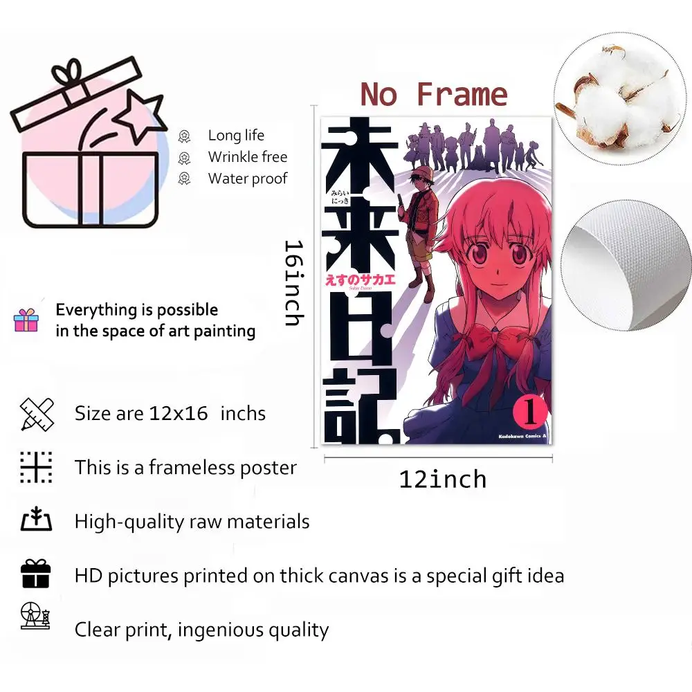 Manga Suspense Thriller Future Diary Painting Calligraphy Canvas Print Wall Mural for Living Room Decor Gifts
