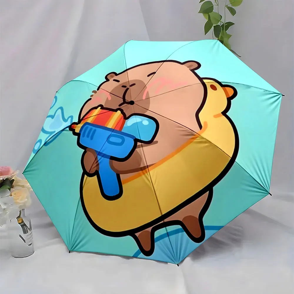 Cute Bear with Water Gun and Float Cartoon Design portable waterproof sun rain umbrella for outdoor travel beach