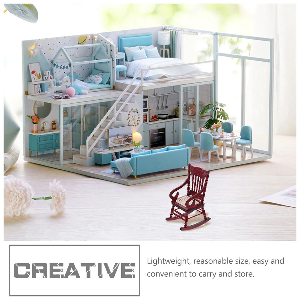 2 Pcs Model Chair Decor Mini Rocking DIY Modeling Toy Small House Miniature Furniture Accessories Wooden Baby