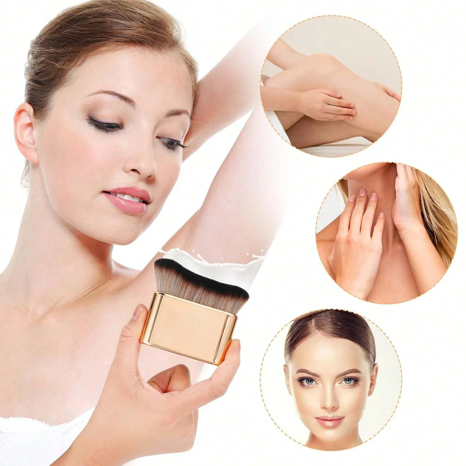 Self Tan Brush แปรงแต่งหน้าร่างกายนุ่ม แปรงฟอกหนังด้วยตนเองแบบพกพา แปรงฟอกหนังด้วยตนเองสําหรับแต่งหน้าร่างกายและขา (Rose Gold)