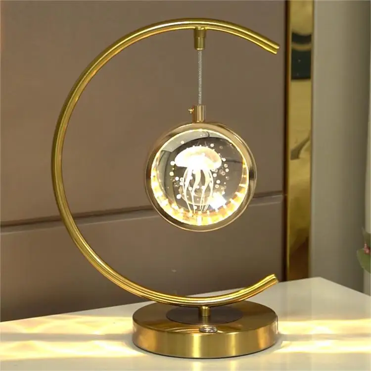 Exquisite Jellyfish Bedroom Bedside Table Light Golden Circle Dining Room Living Room Moon Led Table Lamp Modern Luxury Home