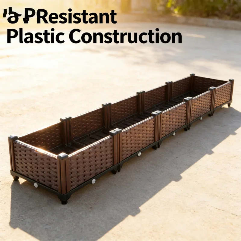 

Большой однослойный 6-ячеечный садовый ящик для посадки 240x40x22 см, уличный контейнер для выращивания овощей, толстый пластиковый кашпо с приподнятой кроватью