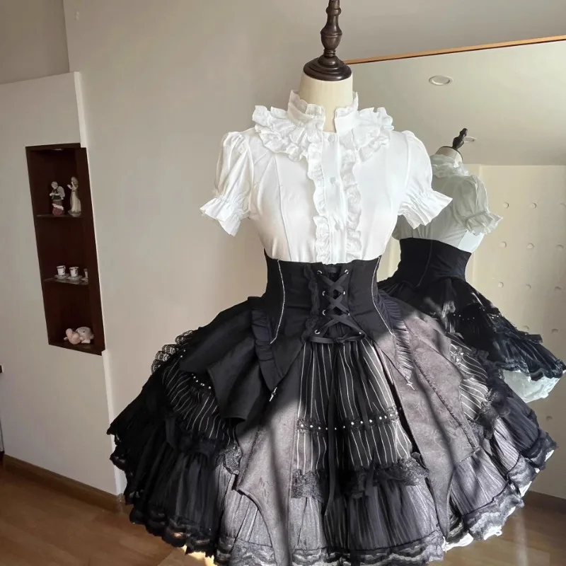 المرأة Presell Y2K لوليتا تأثيري فستان الأميرة اليابانية الفيكتوري القوطية هيكل السمكة حزام تنورة مجموعة مساء حفلة فستان حلو