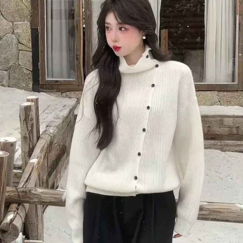 الخريف والشتاء أزياء المرأة الجديدة أنيقة محبوك واحدة الصدر الدافئة سترة مشغولة من الصوف ركاب ارتداء سترة غير رسمية #3