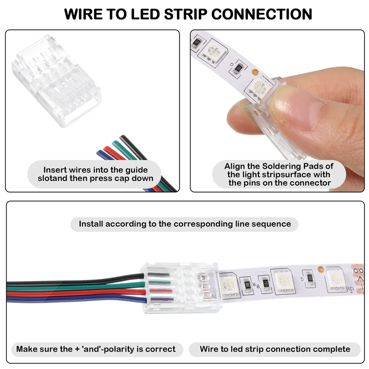 Impermeável LED Light Strip conectores, adaptador Solderless, 4 Pin, 10mm, 20 pcs