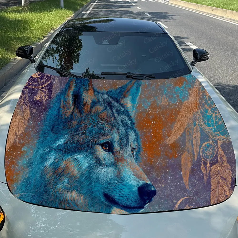 

Car Decal Orange-Background Wolf with Artistic Color-Block Design Car Hood Sticker, Waterproof Self - Adhesive PVC Graphics Deca