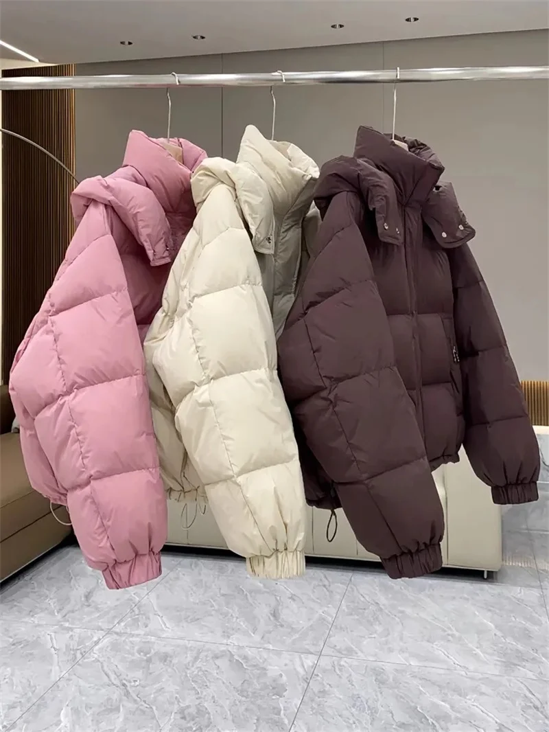 Chaqueta de plumón holgada para mujer, parka informal de gran tamaño con capucha, acolchada de algodón suave y cálida, ropa de nieve coreana para