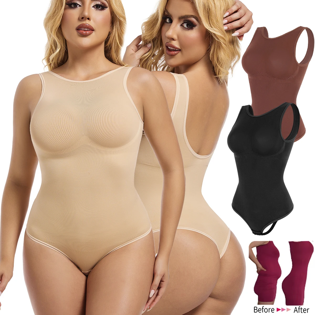 

Women Sleeveless Bodysuit Shapewear Thong Waist Trainer Underwear Body Shapers Tummy Slimmer Belly Compression Control Tank Tops