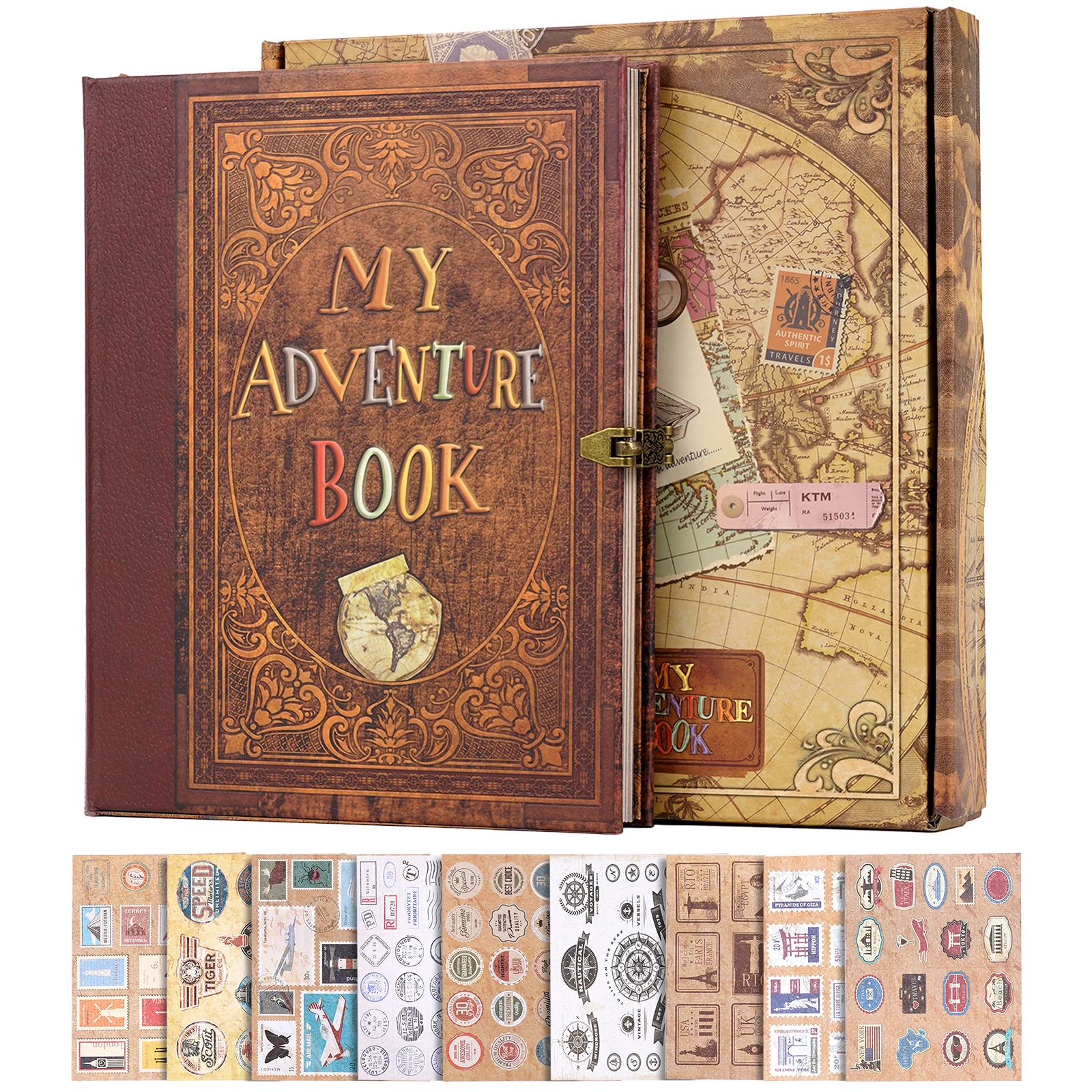 DIY Photo Album Retro Our Adventure Book Coffee-Colored Theme Retro Kraft Paper Creative Commemorative Travel Photo Album Book