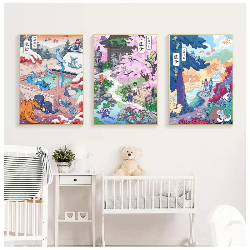 

Canvas Pokemon Pikachu Wall Art Modern Home Friends Gifts Hanging Classic Cartoon Character Picture Modular Prints Comics Child