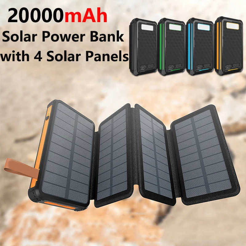 Folding Solar Panel Power Bank 20000mAh Waterproof Portable Solar Panel 22.5W Fast Charger Powerbank For Phone Outdoor Camping
