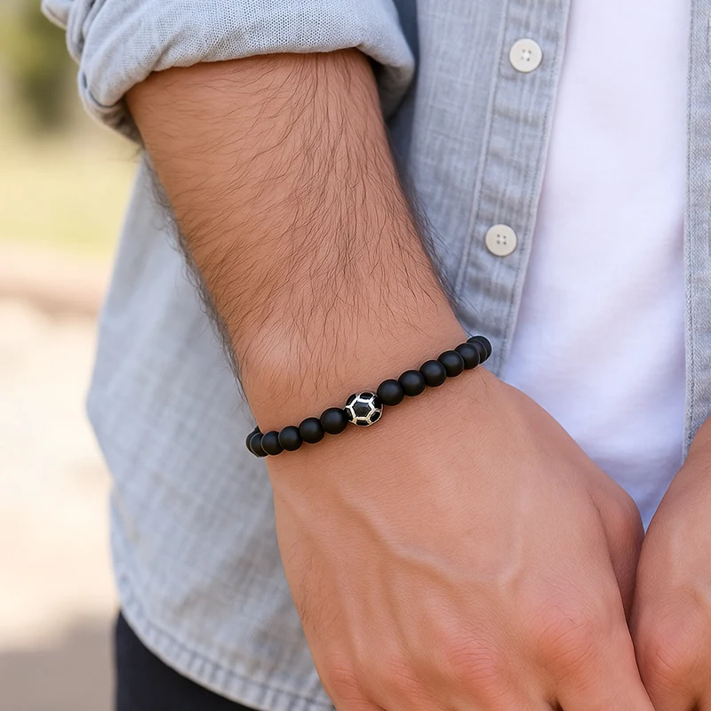 Modern Soccer Bracelet Men Women 3 Colors Available 8mm Onyx Red Howlite Stone Strand Braclet Football Enthusiast Accessories