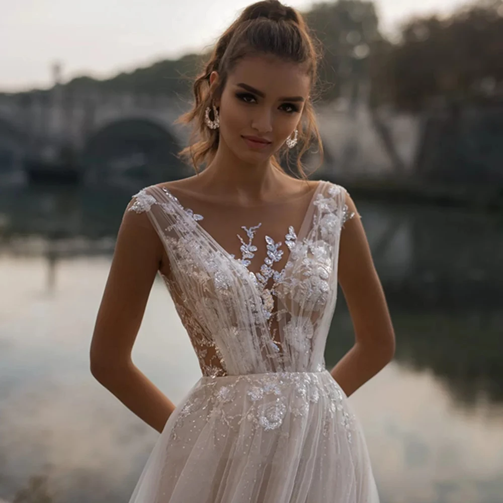 Ilusión A-Line mujeres Vestidos De Novia clásico Sexy sin mangas vestido De Novia compromiso banquete Vestidos De Novia personalizado 2026