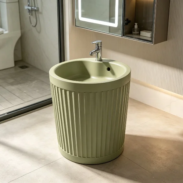 Wholesale All-Acrylic Freestanding Pedestal Bathroom Basin Woodgrain Acrylic Support Stand White Marble Pattern Acrylic Sink