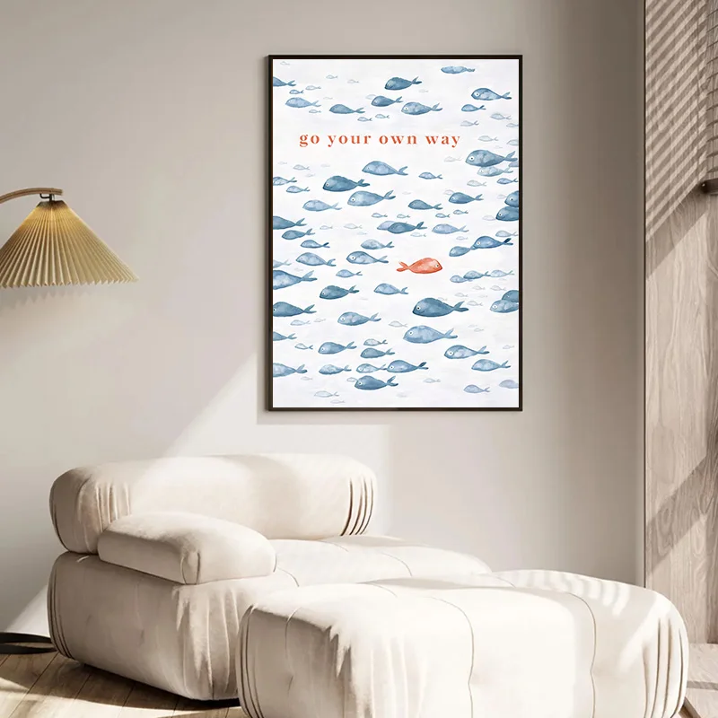 Soothing Hand-Drawn Whale Poster Scandinavian Minimalist Watercolor Canvas Print Perfect for Decorating Living Room or Hallway