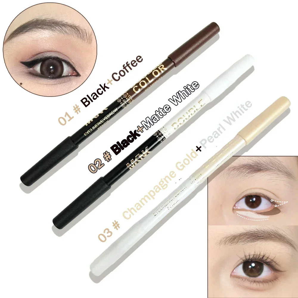 Wooden Dual-use Black Eyeliner Eyebrow Highgloss Pencil 3 In 1 Lasting Non Smudg White Silkworm Brighten Eye Shadow Stick Makeup