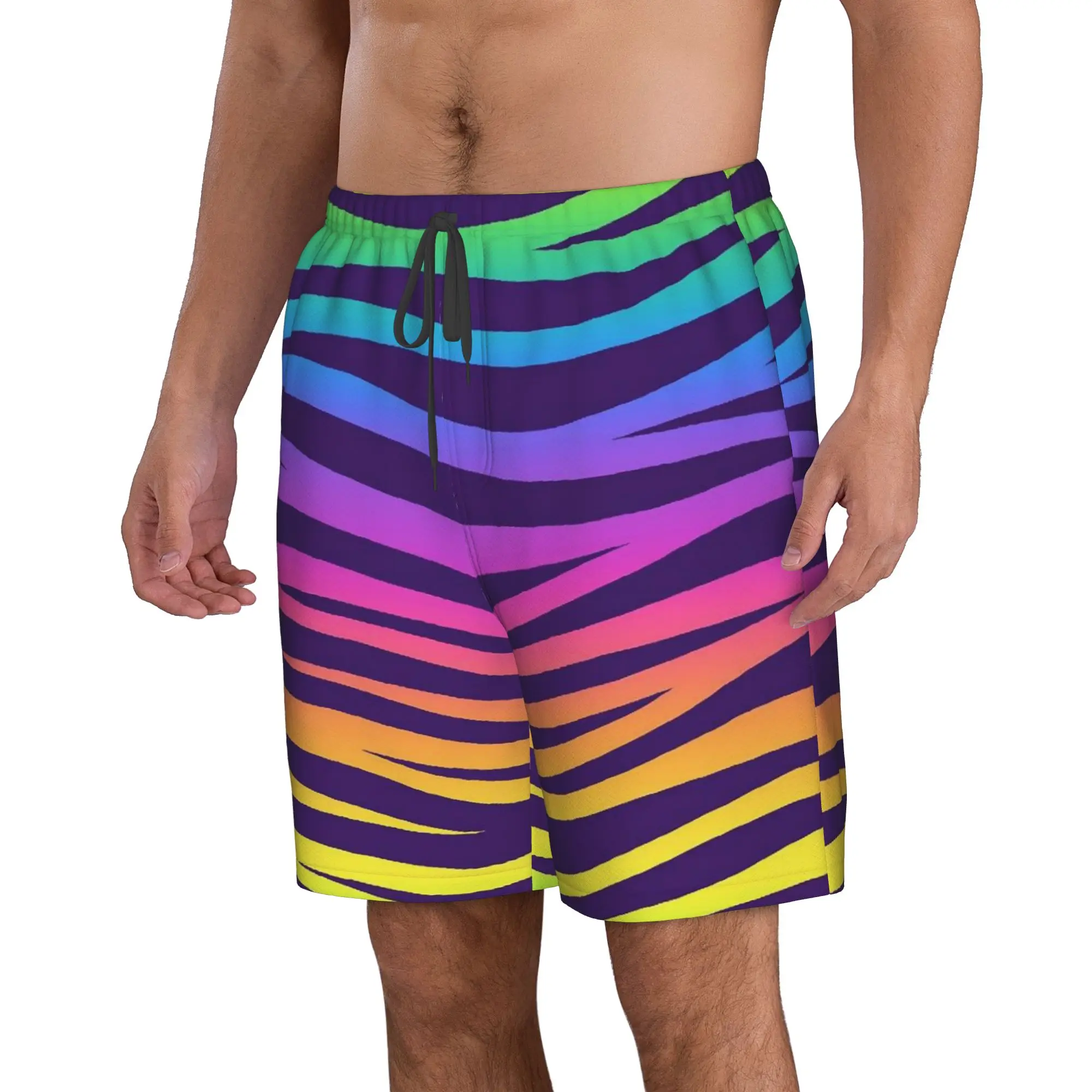 Printed Rainbow Stripes Trunks Beach Board Shorts Casual Quick Dry Swimming Summer Men Pants