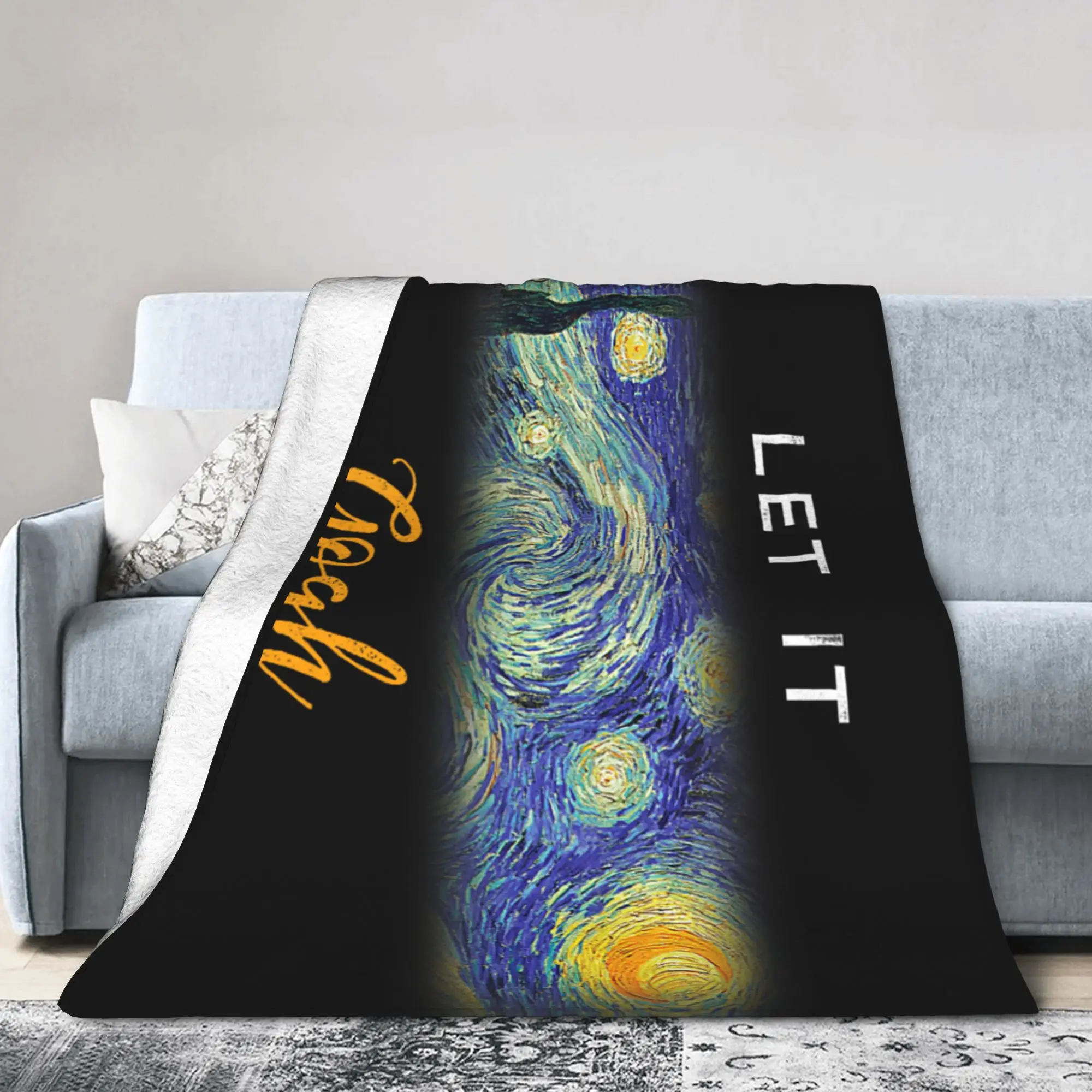Let it Gogh Funny Vincent Van Gogh Starry Night Blankets Fleece All Season Painting Breathable Super Soft Throw Blankets Home