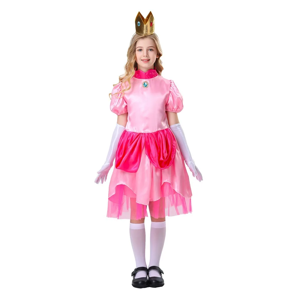 

Kids Princess Peach Costume Cosplay Party Masquerade Dress Up for Anime Children Pink Princess Peach Fancy Dress