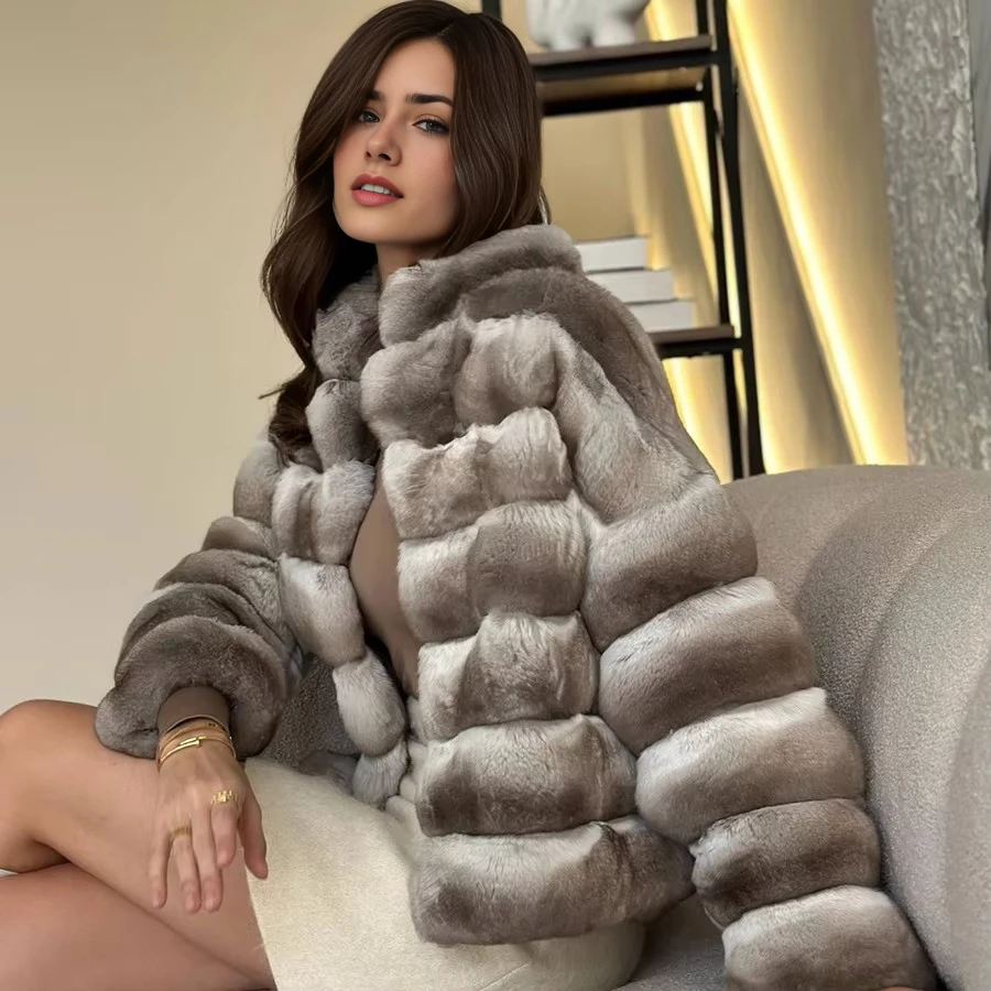 

Luxury Women Chinchilla Fur Jacket For Women Natural Fur Coat Fluffy Jacket Real Rabbit Fur Coat Women Best Selling Clothes For