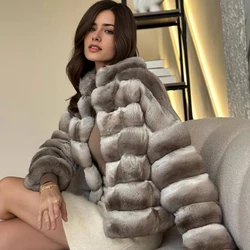 Chaqueta de piel de Chinchilla de lujo para mujer, abrigo de piel Natural, chaqueta esponjosa, abrigo de piel de conejo Real, ropa más vendida para mujer