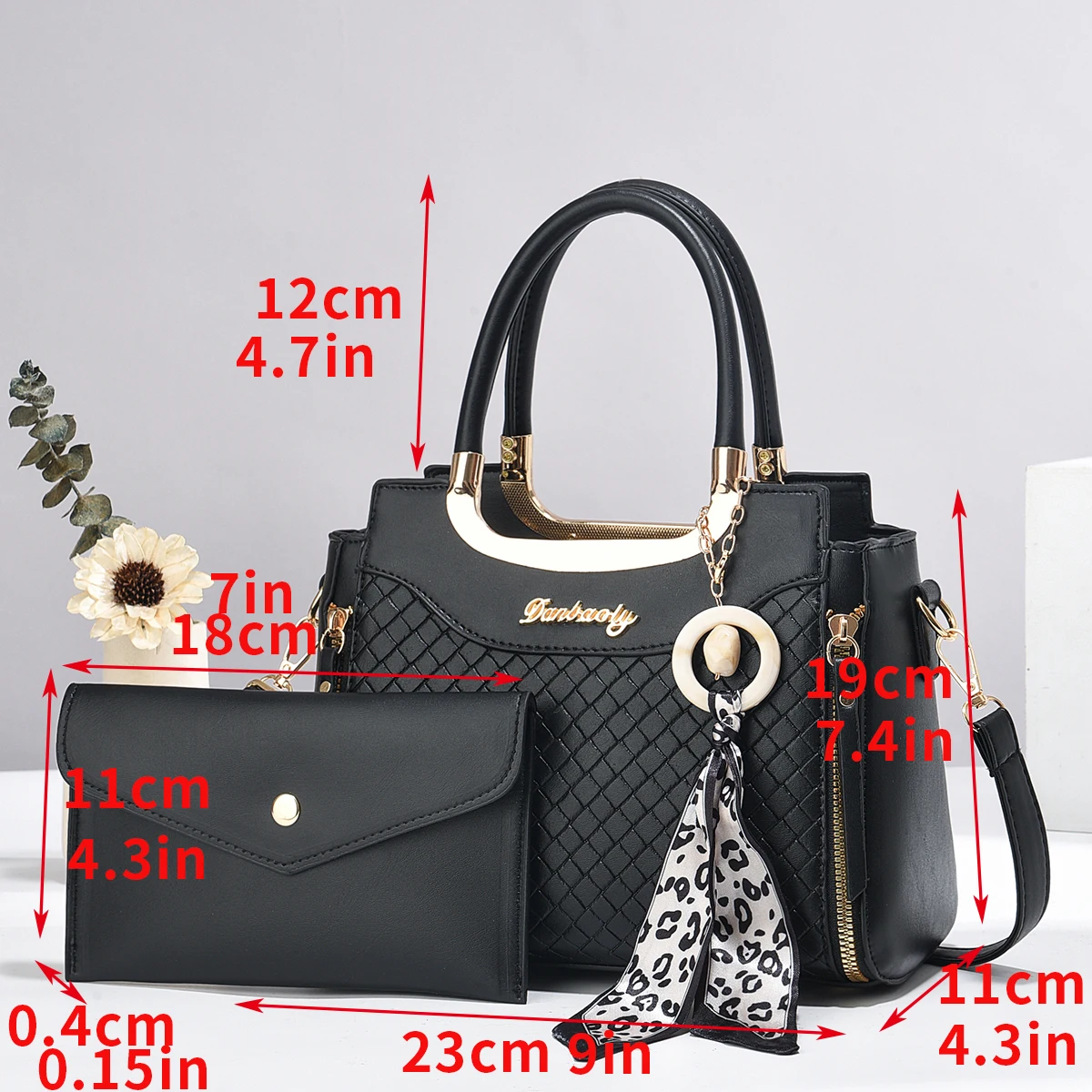 

Stylish black woven handbag and clutch set - multifunctional crossbody handbag and card holder combination