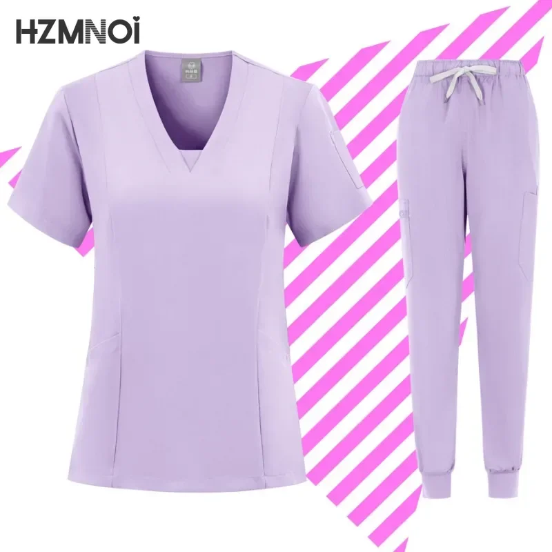 Nieuwe Scrubs Set Medische Uniformen Stretch Scrub Tops Met Zak Broek Verpleegkundige Uniform Arts Chirurgie Overalls Schoonheidssalon Werkkleding