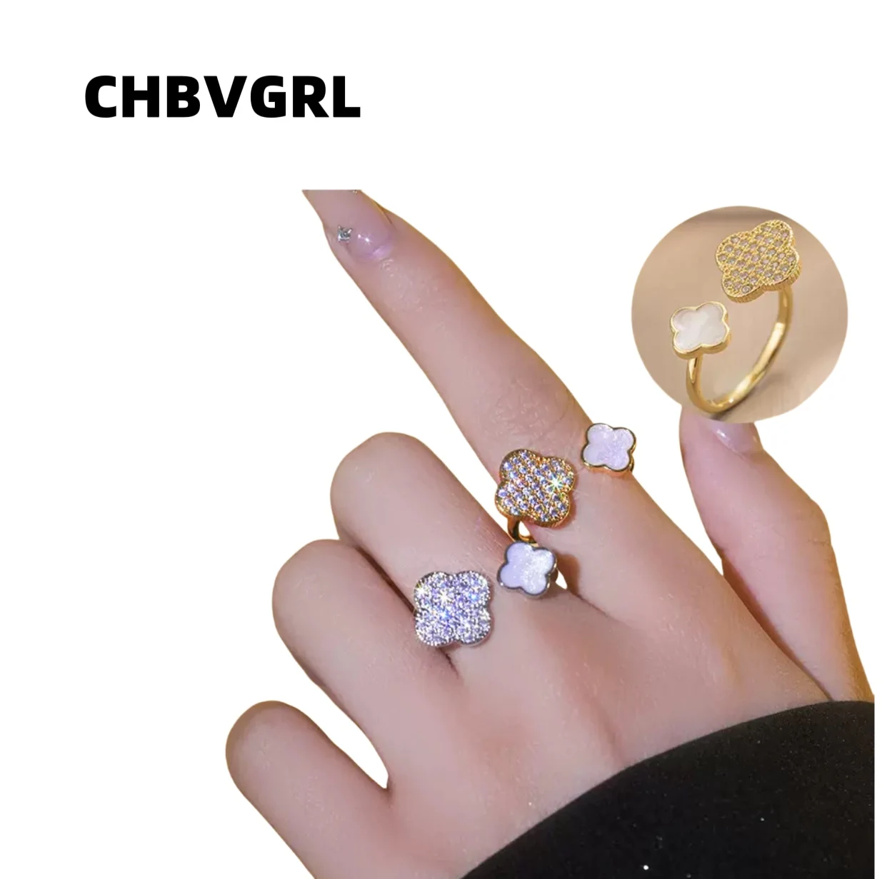

High-end Korean style zirconium ring, luxurious open adjustable ring, sweet and elegant fashion temperament ring