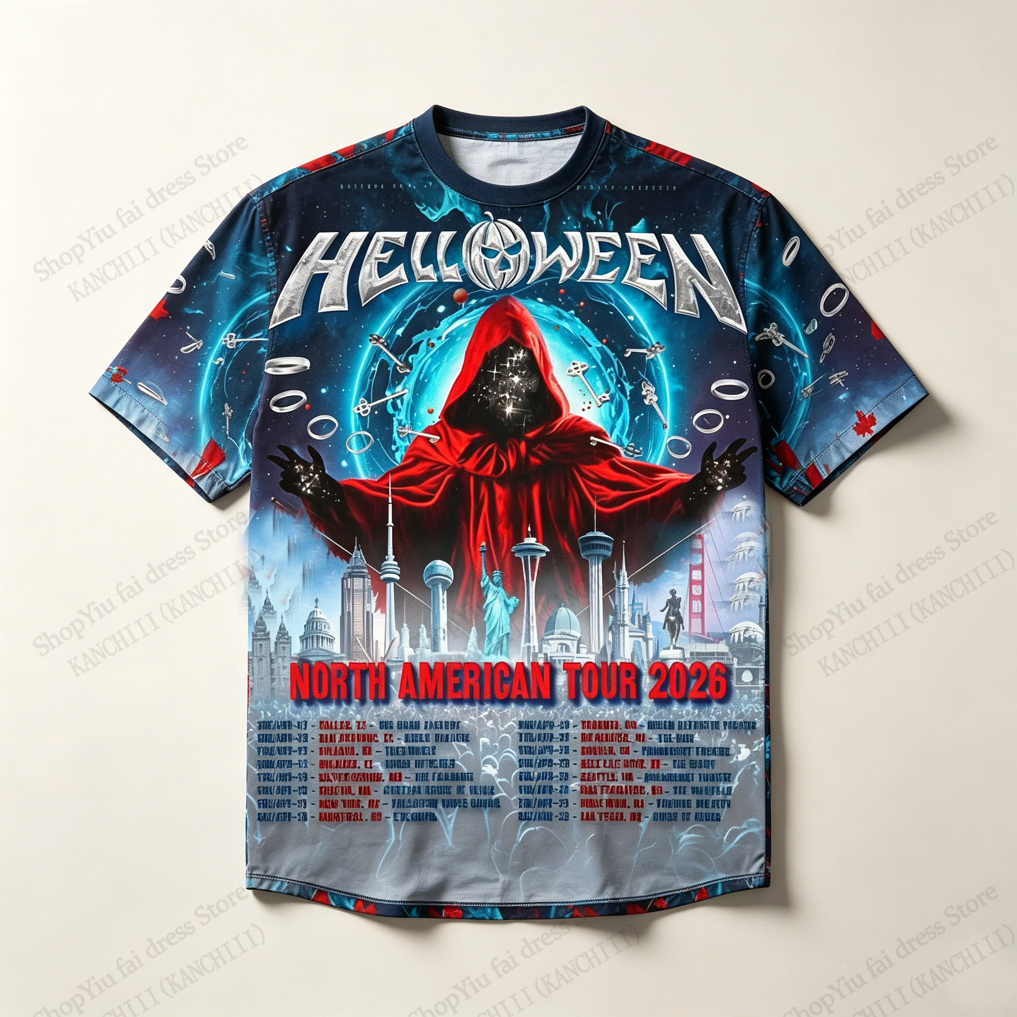 2026 New Vintage Halloween Band Tour 3D Print T-shirt Men Women Fashion Casual Oversized Short Sleeve Tops Tee Men Clothing Rock
